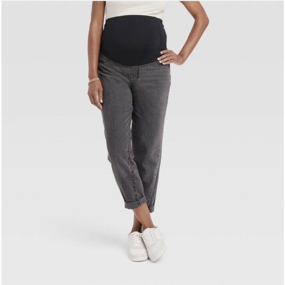 Isabel Maternity Women Over belly Boyfriend Jeans Sz. 10 Gray Frayed Hem Comfort